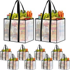 10 Pack Reusable Grocery Bags, Heavy-Duty Shopping Bags with Sturdy Handles, Water-Resistant & Foldable Organizer, Shopping Bags for Groceries, Market, Car Trunk, Multi-Purpose, 33L