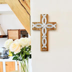 OKSQW Wall Cross Retro Catholic Wooden Hanging Baptism Crosses with Unique Metal Cross Spiritual Religious Cross with Hook 12