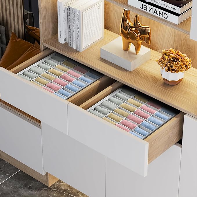 Joyoldelf Sock Organizer Drawer Organizer - 2 Packs Underwear Organizer, 48 Cells Collapsible Closet Organizers and Storage S