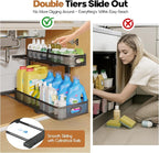 2 Pack 21.3IN-Depth Under Sink Organizer with Smooth Cylindrical Rail,2-Tier Pull Out Multi-Purpose Cabinet Storage for Bathr