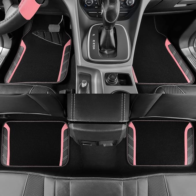 CAR PASS Microfiber Steering Wheel Cover and Waterproof Car Floor Mats,Leather Universal Car Combo Fit for 95% Truck,SUV,Cars