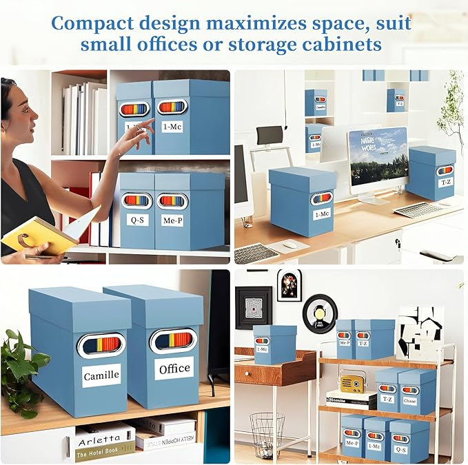 File Organizer Box with Lid & Handle, Thickened Cardboard Hanging File Folder Storage Boxes for Letter Size, Portable Filing 