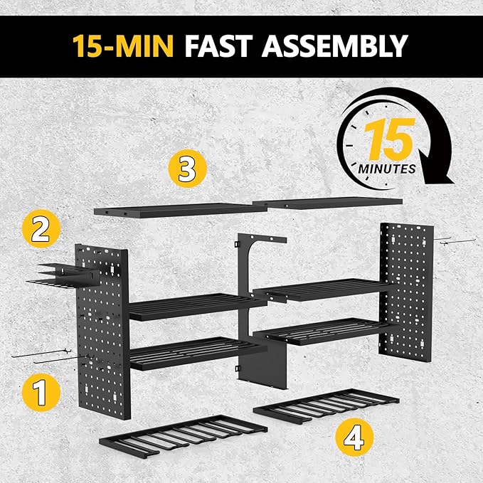Large Power Tool Organizer Wall Mount, 4 Layer Garage Storage Cordless Tool Organizer with 8 Drills Holder, Heavy Duty Premiu