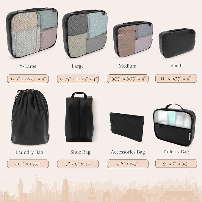 Shacke Packing Cubes for Travel 8 Set - Premium Luggage Organizer Bags - Versatile Travel Organizer for Women and Men - Optim