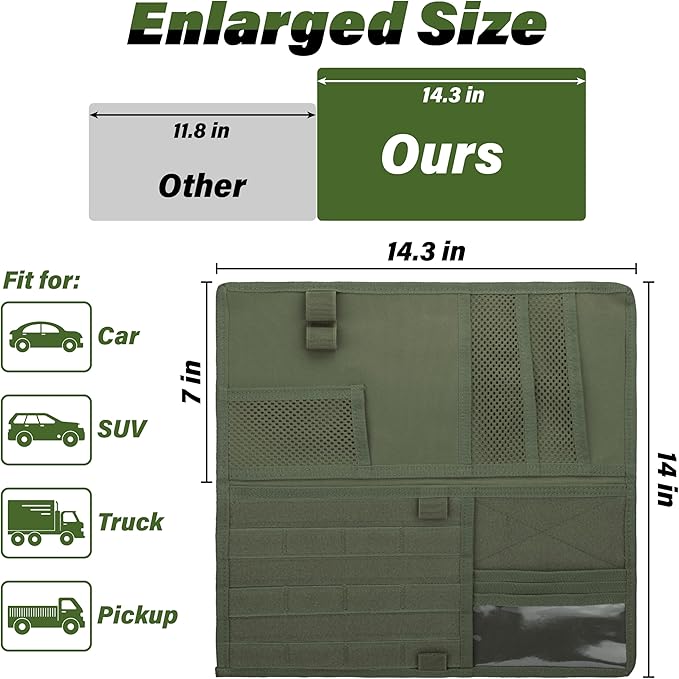 Tactical Visor Organizer, Car Visor Organizer, Sunvisor Organizers, Tactical Visors Cover Molle Webbing, Truck Accessories for Men, Car Sunshade Storage Pouch (Dark Green)