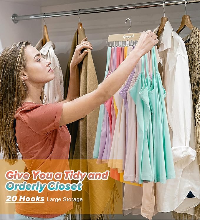 Gomyrod Bra Hanger for Closet, Tank Top Hangers 2 Pack w/20 Hooks Holds 40 Bras, Capacity Foldable Wood Space Saving Hanger, 