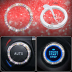 CAR PASS 11 PCS Bling Diamond Car Accessories for Women, Sparkly Rhinestone Steering Wheel Cover Bling Seat Belt Cushion, Gli