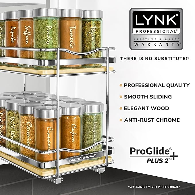 LYNK PROFESSIONAL® Élite™ Pull Out Spice Organization for Cabinets - 6-3/8 inch Wide – Spice Rack for Inside Cabinets – Wood/