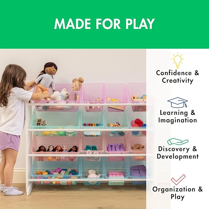 Humble Crew Toy Storage Organizer with 16 Removable Storage Bins for Kids Playroom, 4-Tier Toddler Toy Organization and Stora