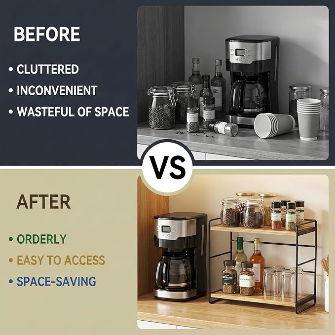 SRIWATANA 2 Pack Bathroom Counter Organizer, 2 Tier Countertop Organizers, Kitchen Counter Shelf Spice Rack Countertop Storag