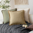 Foindtower Set of 2 Decorative Linen Fringe Throw Pillow Covers Farmhouse Cushion Cover with Tassels Soft Accent Pillowcase f