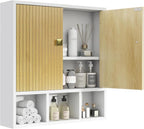 Bathroom Wall Cabinet,Wooden Medicine Cabinet with Fluted Doors Over The Toilet Storage Cabinet with Adjustable Shelf for Bat