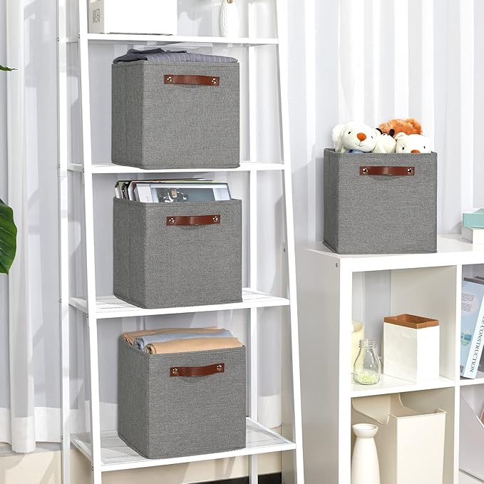 Temary 11 Inch Cube Storage Bins 4PCs Fabric Storage Cubes Storage Baskets Organizer with Handles, Foldable Baskets for Organ