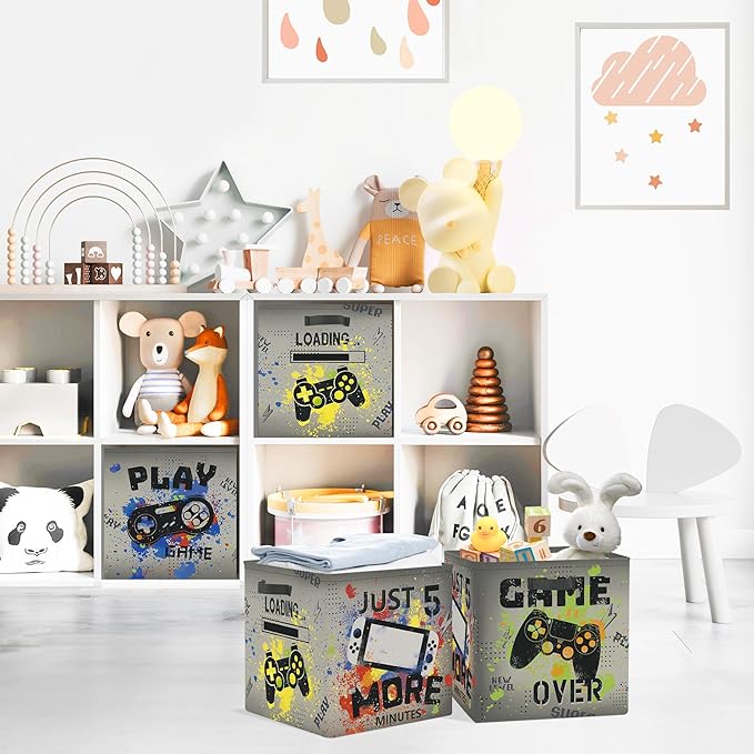Clastyle Video Game Kid Storage Cube Organizer Set Black Gamepad Closet Clothes Cube Storage Bin Nursery Toddler Toy Box Ches