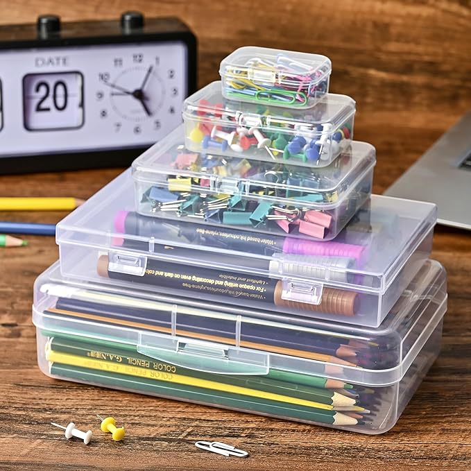 28 Pack Mixed Sizes Rectangular Mini Plastic Containers Clear Plastic Storage Boxes with Hinged Lids and Labels Empty Beads O