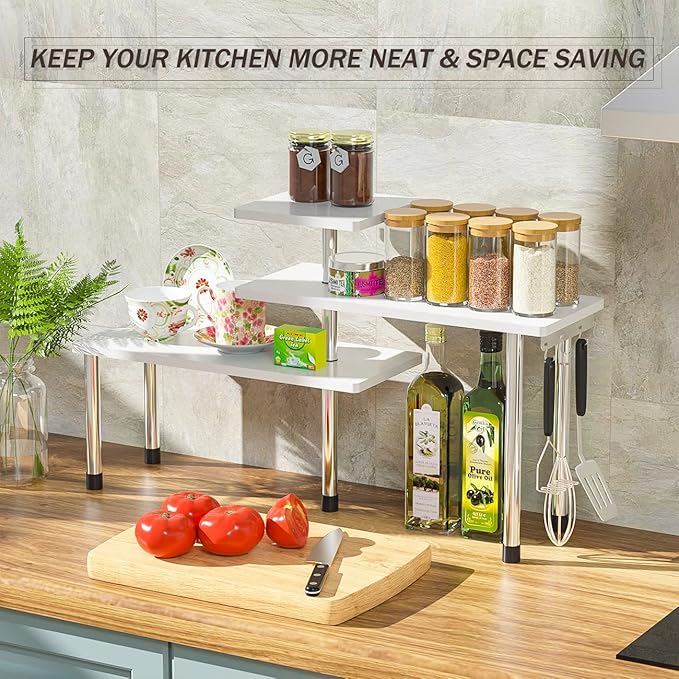 ZHWS Bathroom Counter Organizer Corner Shelf – Bathroom Organization Bamboo 3 Tier Spice Rack Makeup Organizer Bookshelf Spac
