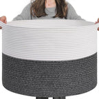 INDRESSME XXXLarge Cotton Rope Basket 21.7" x 21.7" x 13.8" Woven Baby Laundry Baskets Blanket Basket Toy Baskets with Handle