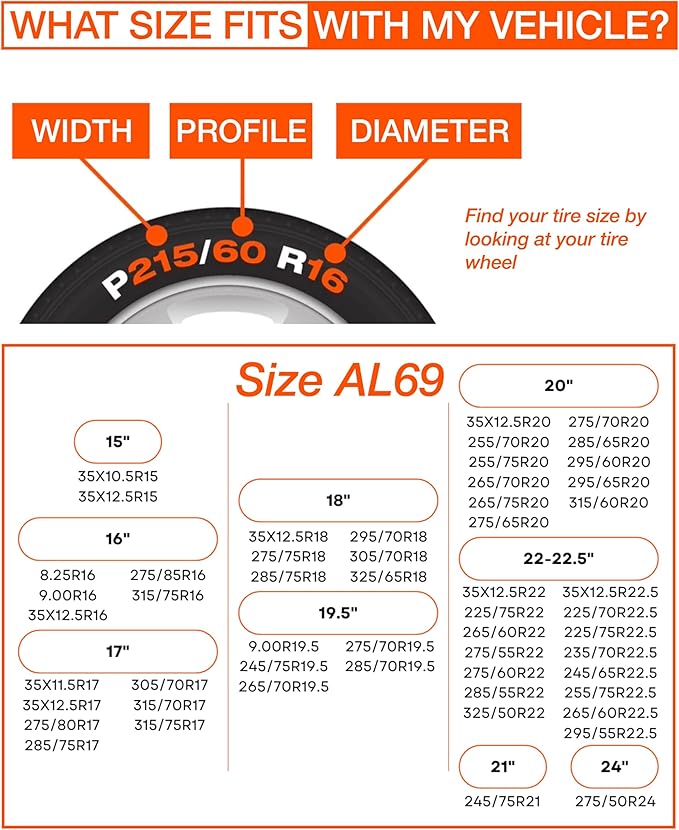 AutoSock Commercial Vehicle Snow Socks for Tires, AL69 - Car Sock Tire Traction Device for Snow, Ultimate Chain Alternative f