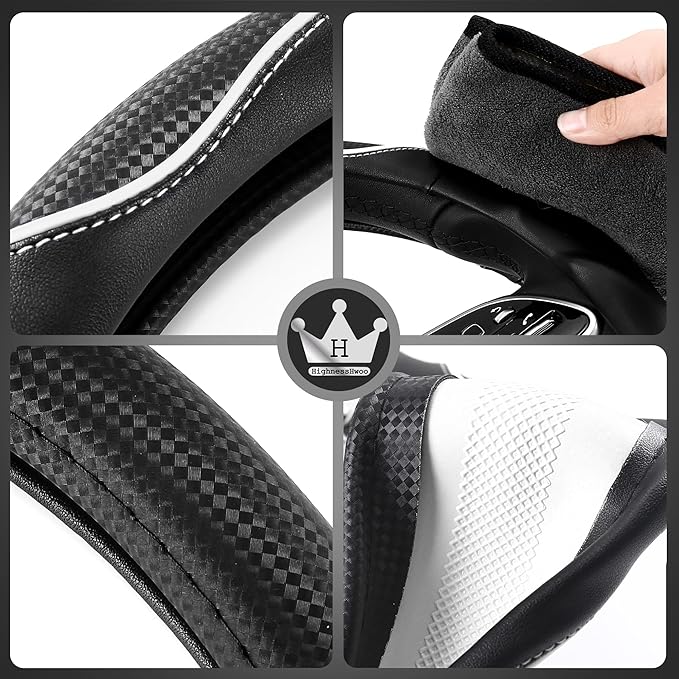 HighnessHwoo 3D Car Steering Wheel Cover Comfort Grip Massage Sporty Anti-Slip Carbon Fiber Faux Leather for F150, Trucks, Je