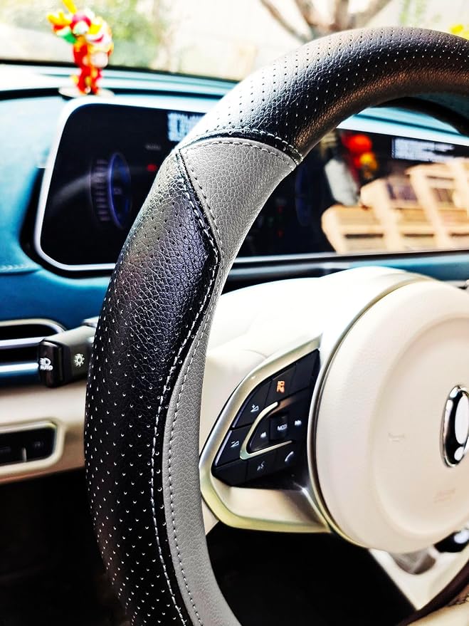 Fashion Cat Ear Leather Steering Wheel Cover Women Girl 15"(38cm) Universal Fit Auto D Shaped Leather Steering Wheel Covers (