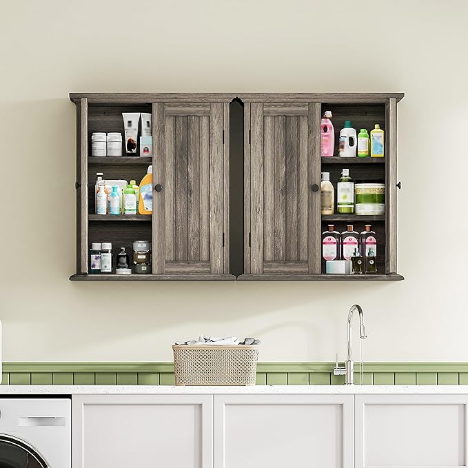 ChooChoo Bathroom Wall Cabinet, Over The Toilet Space Saver Storage Cabinet, Farmhouse Medicine Cabinet with 2 Doors and Adju