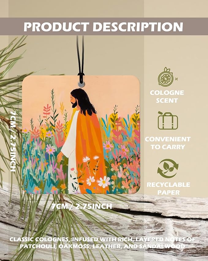 Jesus Christian Square Citrus Car Air Freshener 4 Pcs, Colorful Floral Religious Hanging Air Freshener for Cars Bathroom Dorm