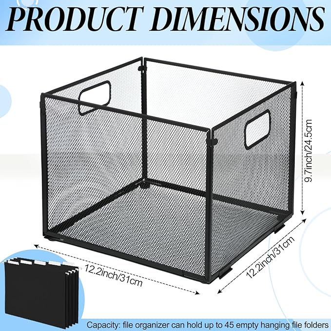 2 Pack Hanging File Holder, 10 Hanging Folders, Metal Mesh, Letter Size Folder Storage, Desktop Storage Cabinets, Office Scho
