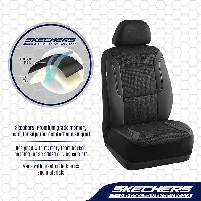 Skechers Men's Memory Foam Seat Covers, Air Cool Mesh Thick Car Seat Covers, Car Seat Covers Front Seats Airbag Compatible, U