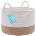 OrganiHaus Large Woven Storage Basket for Blankets and Toys 20" x 13" Inch, Rope Laundry Basket with Handles, Cushions & Pill