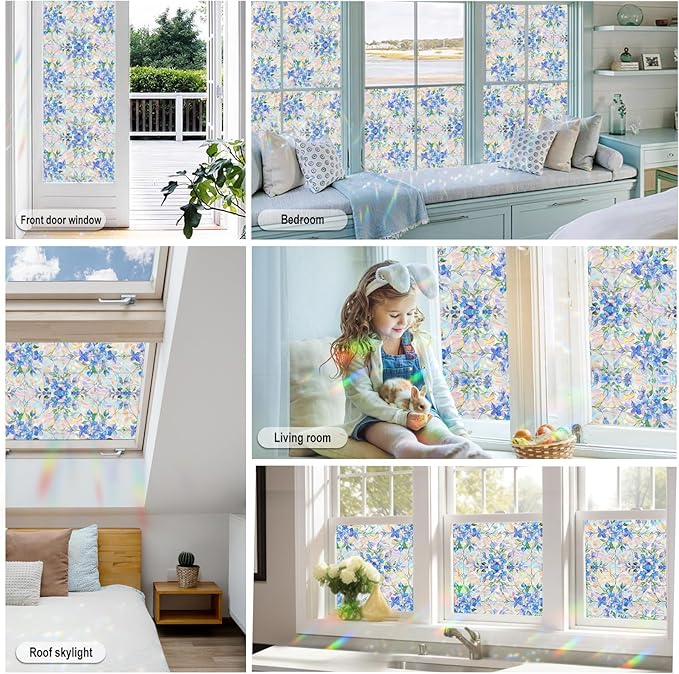 SOMWISE Rainbow Window Privacy Film,Heat Control,UV Blocking,Anti-Glare,Day & Night Privacy Protection & Decoration for Home, Bathroom,Glass Door,Static Cling,Renter-Friendly with Installation Tools