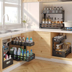 2-Pack 17"Deep Under Sink Organizer And Storage, 2-Tier L-Shaped Pull Out Cabinet Organizer with Upgraded Slide Rails, Height
