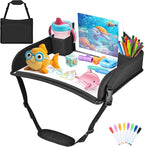Kids Travel Tray for Toddler Carseat, Road Trip Activities Essentials for Toddler, Kids Lap Desk Tray with Tablet Holder Stand ＆ Dry Erase Board (Black)
