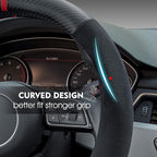 Carodi Suede Carbon Fiber Steering Wheel Cover，Non-Slip Leather Car Interior Fitting 15-inch Universal（D-Shape,Black Suede with Carbon Fiber）