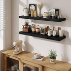 Fun Memories Floating Shelves Set of 2, 40 Inch Long Wooden Wall Shelves, 10 Inch Deep Wall Mounted Storage Shelf with Metal 