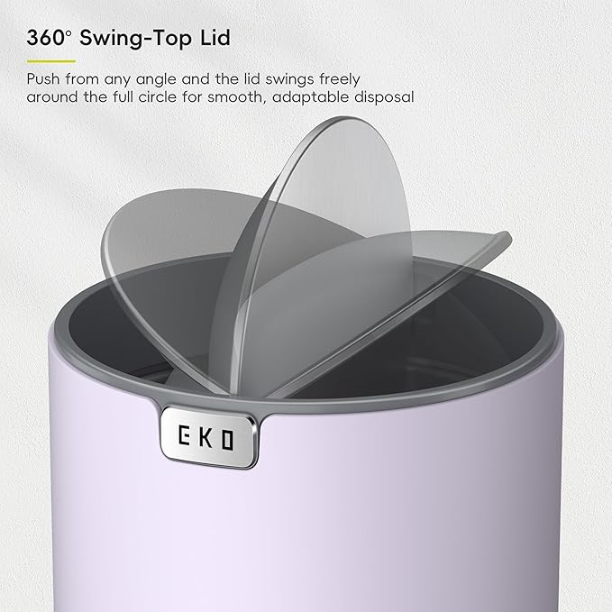 EKO Fandy 0.58 Gal/2.2L Mini Trash Can with Lid, Swing-Top Desktop Trash Can for Bathroom, Countertop, Vanity, Desk or Office, Small Garbage Bin (Lavender)