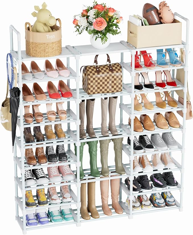 Mavivegue 9 Tiers Shoe Rack Tall Shoe Organizer Shoe Storage 50-55 Pairs Vertical Shoe Shelf Large Shoe Rack Organizer Stacka