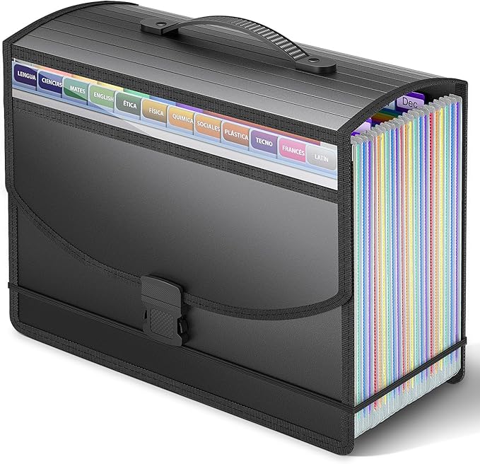 25 Pockets Accordion File Organizer with Handle,Expanding File Folder for Paper/Document/Bill,Portable Filing Box,Visible Win