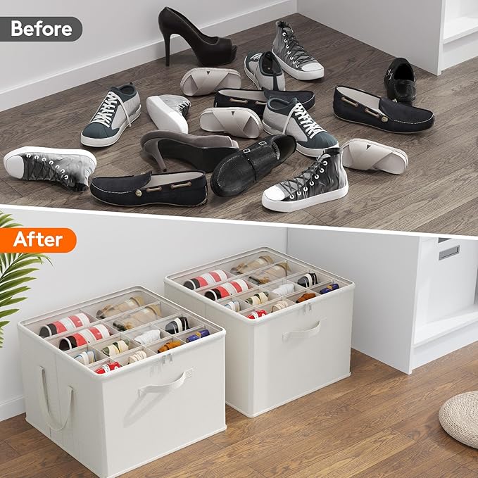 Lifewit Shoe Storage Organizer for Closet, Fabric Large Shoe Box Storage Containers with Clear Cover, Foldable Bins for Boots