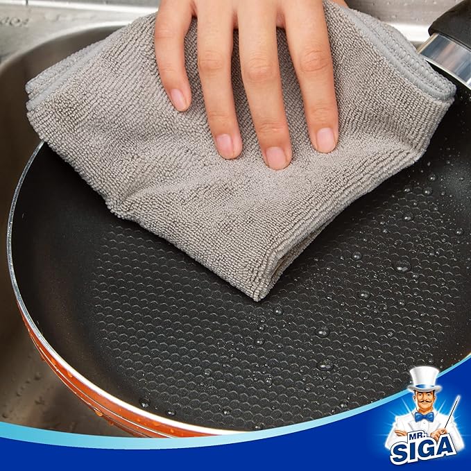 MR.SIGA Microfiber Cleaning Cloth, All-Purpose Microfiber Towels, Streak Free Cleaning Rags, Pack of 12, Grey, Size 32 x 32 c