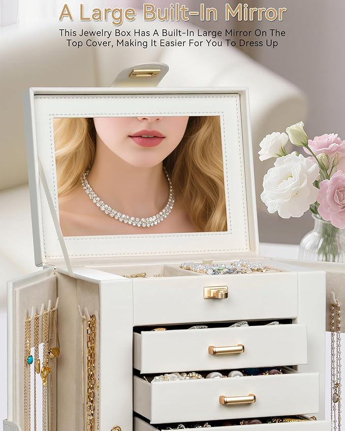 AKOZLIN Jewelry Box 6-Tier Organizer Functional 360° Rotating Jewelry Storage Case for Women Girls Ring Necklace Earring Brac