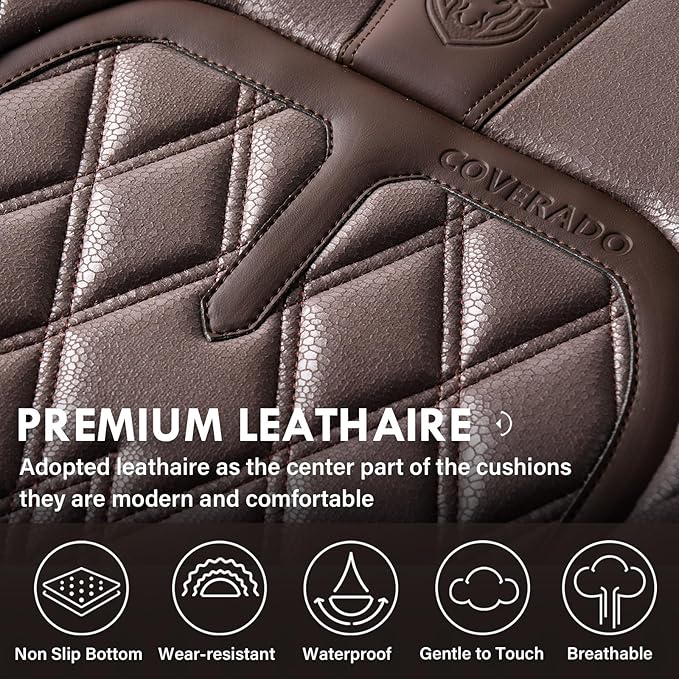 Coverado Car Seat Covers Front Seats, 2-Pack Luxury Leathaire Seat Covers for Cars, Waterproof Car Seat Protector, Anti-Slip 