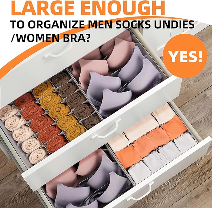 Criusia 6 Pack Large Drawer Organizer for Sock Underwear - Washable Heavy Duty Fabric Closet Organizers and Storage Bins - 90
