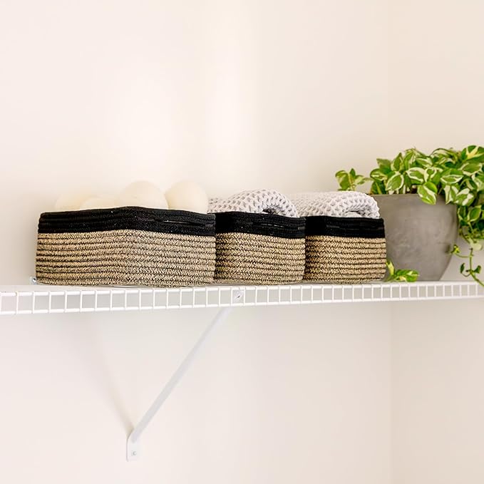 NaturalCozy 11.8"x8"x4.5” Rectangle Storage Baskets for Shelves 3 Pack | Cotton Rope Woven Small Baskets for Organizing | Sma
