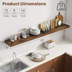72 Inch Floating Shelves for Wall, 8 Inch Deep Floating Shelf for Storage & Display, Wall Mounted Shelf with Invisible Bracke