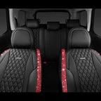 CAR PASS Nappa Leather Bling Diamond Black Red Seat Covers Full Set, Waterproof Calfskin Heavy-Duty Anti-Slip, Universal Fit 