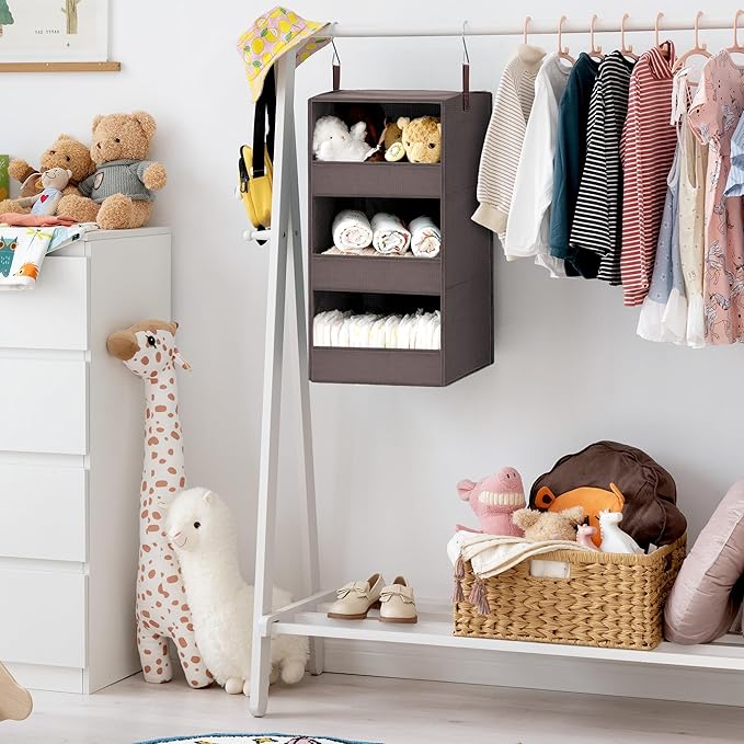 GRANNY SAYS 3-Shelf Closet Organizers and Storage, Foldable Hanging Closet Organizer, Hanging Closet Shelves with 2 Metal Hoo