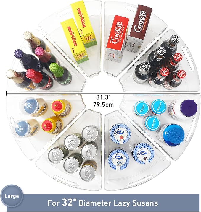 Leeden Lazy Susan Organizer for 32" Diameter Corner Lazy Susan, Plastic Kitchen Cabinet Storage Bins with Handle, 8 Packs, 1/
