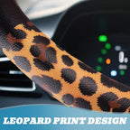 Universal Leather Leopard Cheetah Steering Wheel Cover Women 14.5-15 inch Leopard car Accessories Western Anime Brown Cute Wh