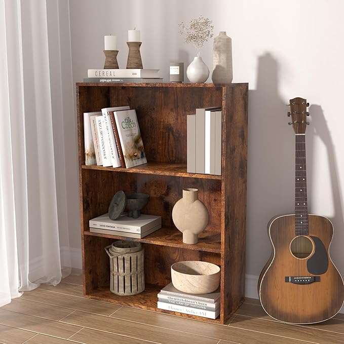 Wooden 3 Cube Storage Organizer,3 Tier Low Bookcase Storage Display Organizer, 33 Inch Versatile Cubes Shelf and Cubby Unit f