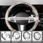 AUTOYOUTH Leopard Print Steering Wheel Cover - Bling Crystal Rhinestones Cheetah Print on PVC Leather Non-Slip Breathable Des